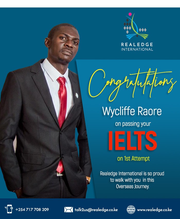 Wycliffe Raore having passed his IELTS after training with Realedge International